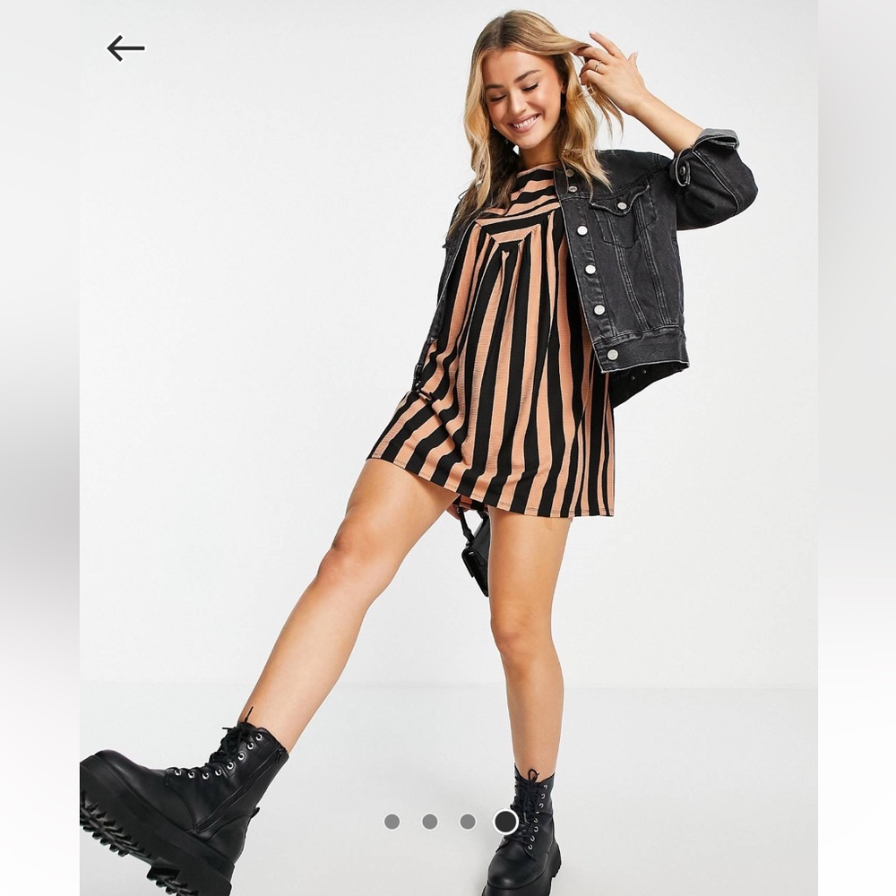 Long Sleeve Smock Dress in Brown and Black Stripe